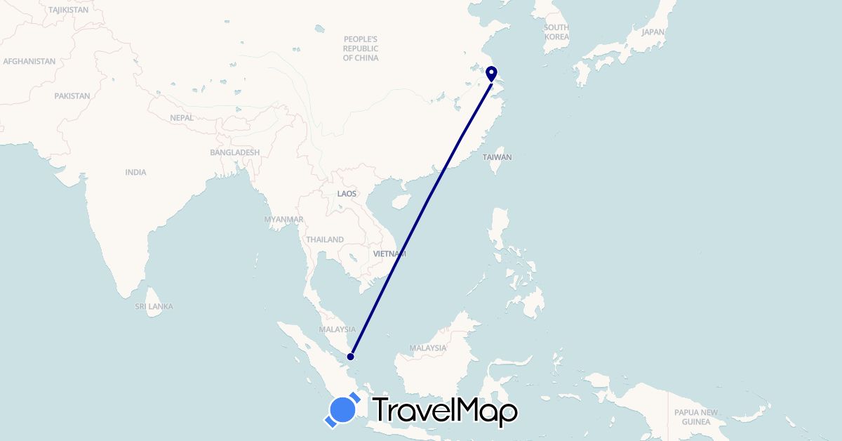 TravelMap itinerary: driving in China, Singapore (Asia)